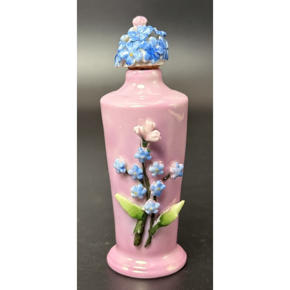 Porcelain Ceramic Antique Perfume Bottle Blue Flowers Germany Art Nouveau